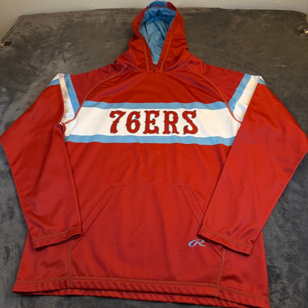 Rawlings Philadelphia 76ers Mens Small Red Pro Dri Performance Hoodie Sweatshirt